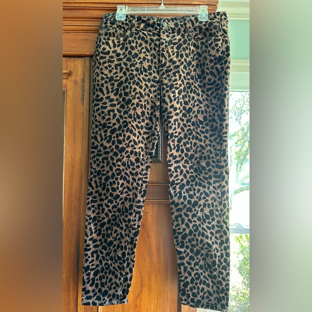 Ann Taylor Loft Velvet Leopard Skinny Jeans BLACK/BROWN Size 12P